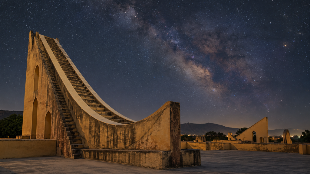 An Indian astronomical observatory beneath a star-filled night sky